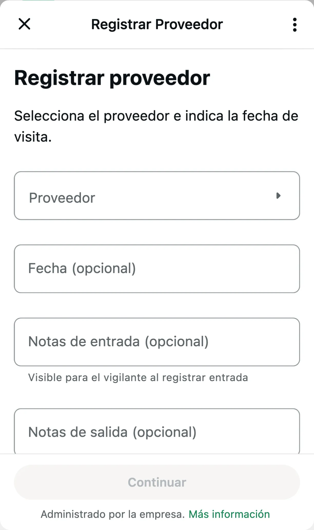 Formulario de registro de proveedor