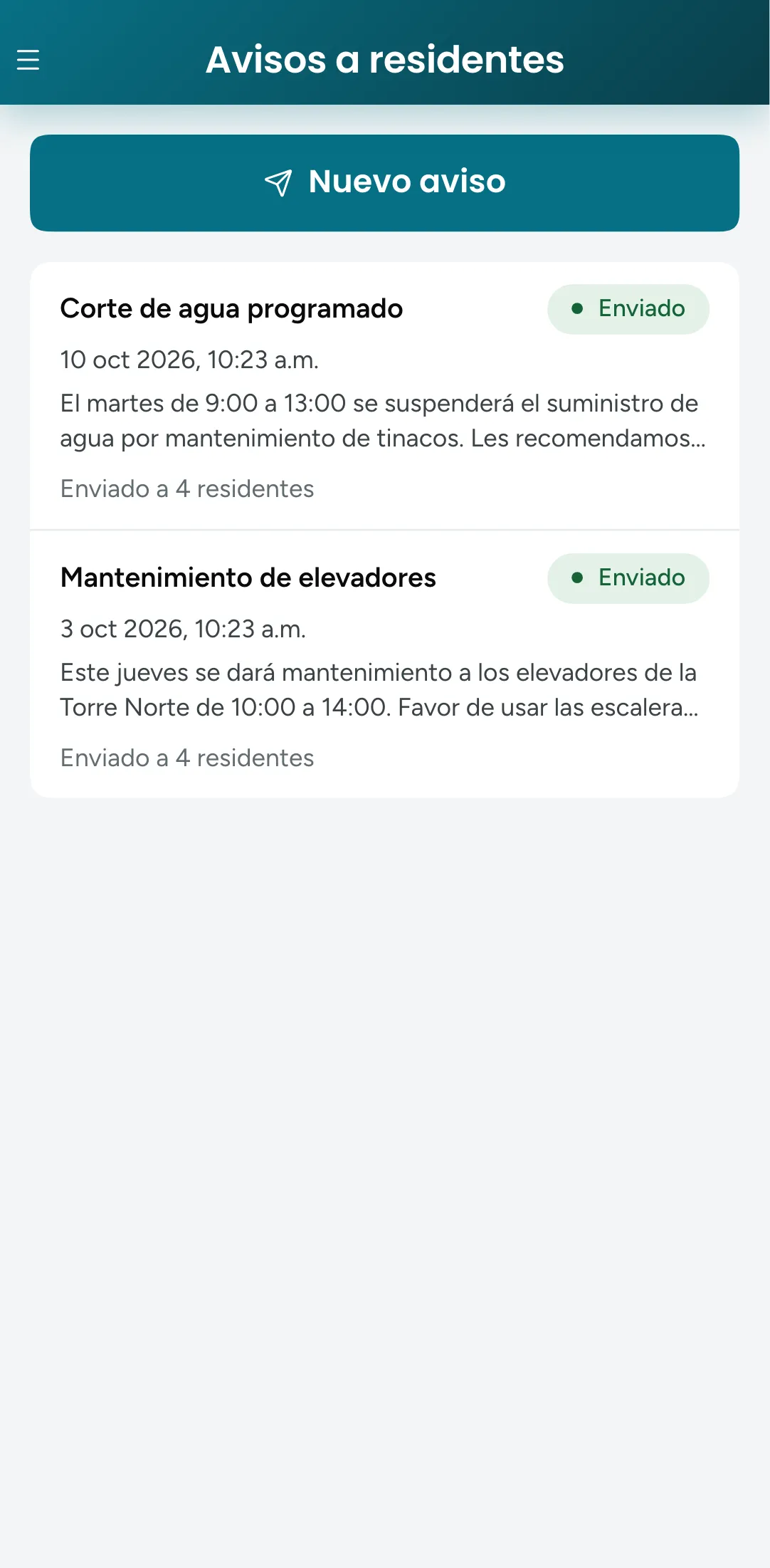 Historial de avisos