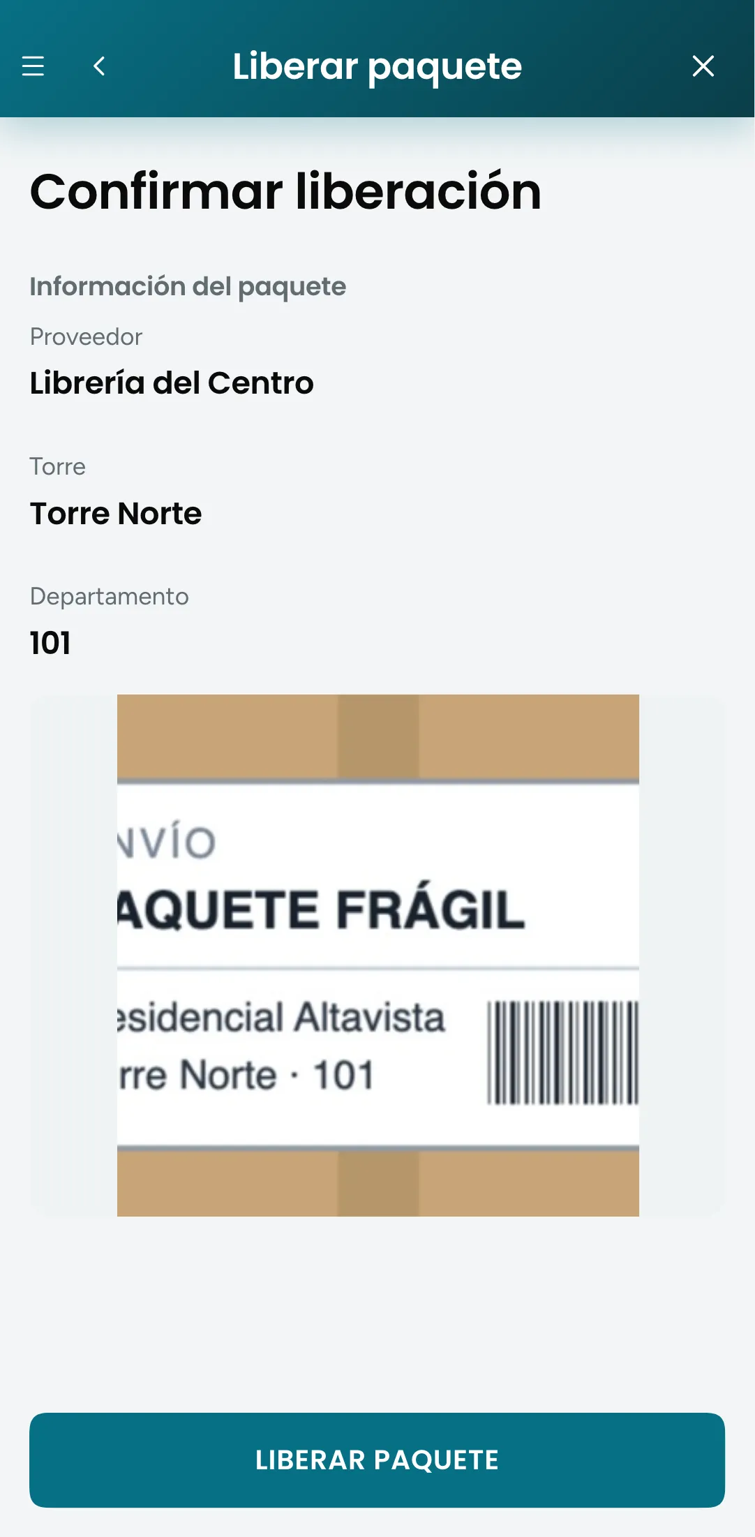 Confirmar la liberación de un paquete
